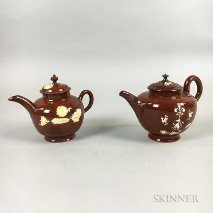 Two Staffordshire Glazed Redware Teapots