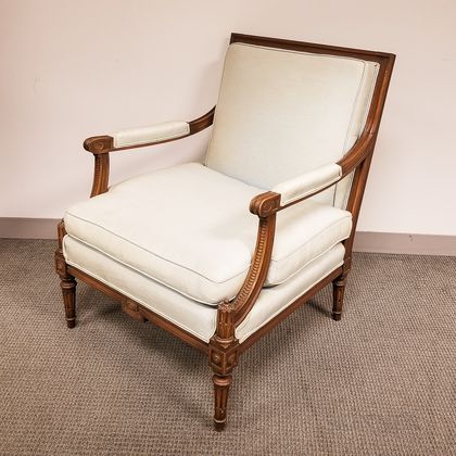 Louis XVI-style Upholstered Fruitwood Fauteuil