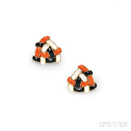 18kt Gold and Hardstone Inlay Earclips, Angela Cummings