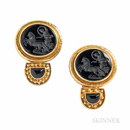 Elizabeth Locke 18kt Gold and Glass Intaglio Gold Earrings