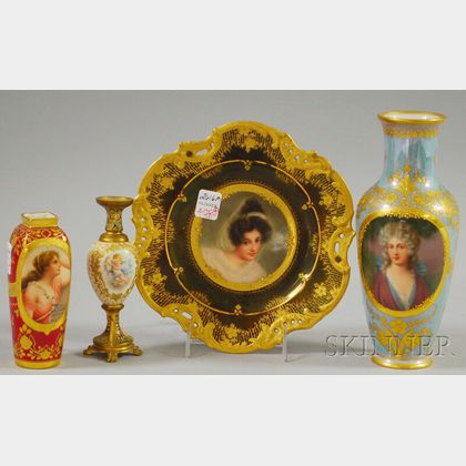 Four Assorted Continental Hand-Painted Portrait-decorated Porcelain Items