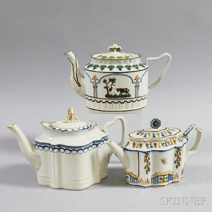 Three English Pearlware Teapots