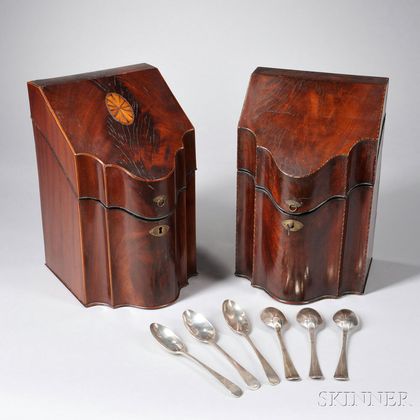 Two George III Mahogany and Mahogany Veneer Knife Boxes