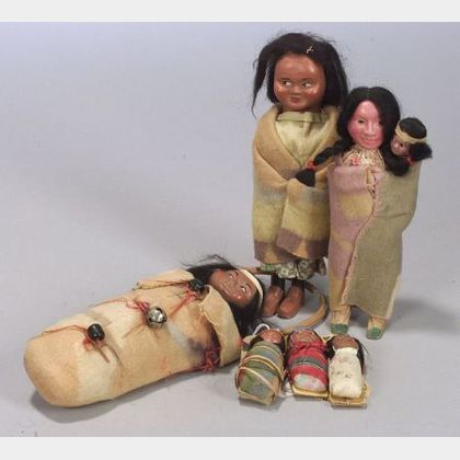 Group of Six Skookum Indian Dolls