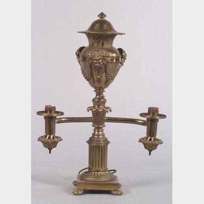 Charles X Style Brass Two-Light Argand Lamp