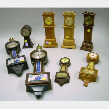 Lot of Eight Assorted Miniature Wall and Novelty Clocks