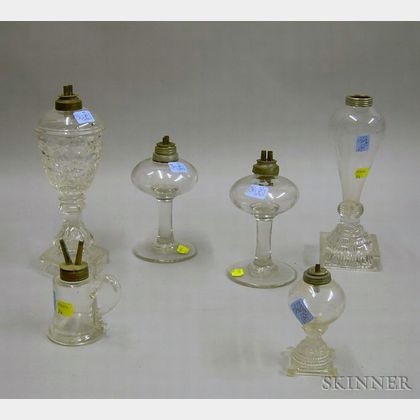 Six Colorless Blown and Molded Glass Fluid Table Lamps