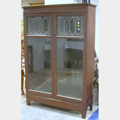 Mahogany and Leaded Glass Two-Door Book Cabinet