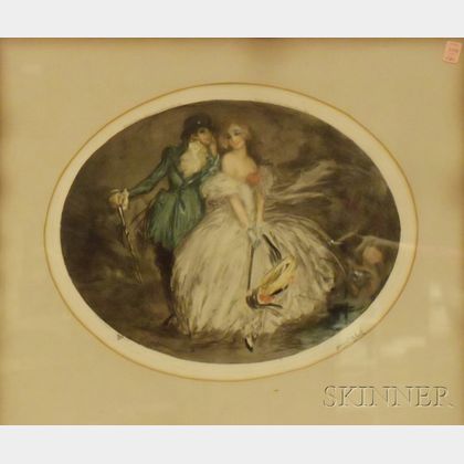 Framed Color Etching, Temptation, by Marcel Bloch (French, b. 1884)