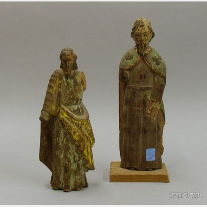 Two Carved and Painted Wood Santos Figures