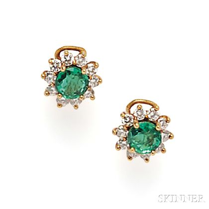 18kt Gold, Emerald, and Diamond Earclips, Tiffany & Co.