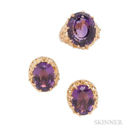 14kt Gold and Amethyst Ring and Earrings