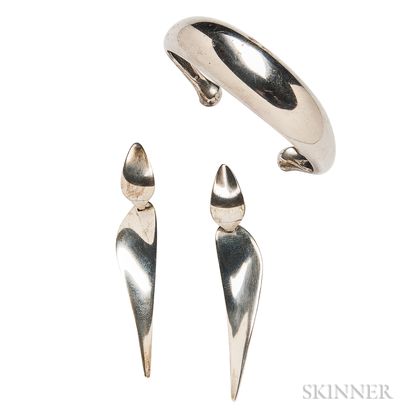 Sterling Silver Cuff Bracelet and Earrings, Georg Jensen