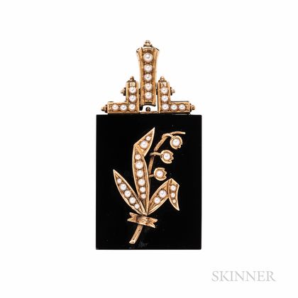 Victorian Gold, Onyx, and Split Pearl Lily of the Valley Pendant