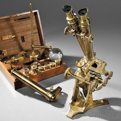 Newton & Co. Lacquered Brass Monocular/Binocular Compound Microscope