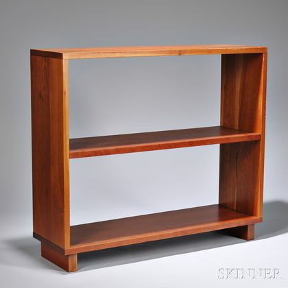 Charles Webb Cherry Bookcase, late 20th century, with two shelves, on two feet, ht. 29, wd. 33, dp. 10 in. 
