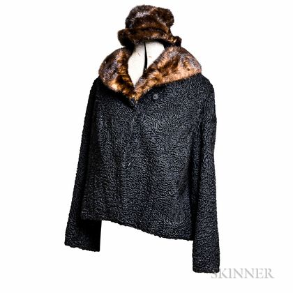 Schlosberg Persian Lamb Jacket with Mink Fur Collar and Matching Hat. Estimate $20-200