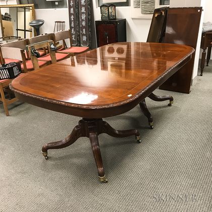 Georgian-style Inlaid Mahogany Double-pedestal Dining Table