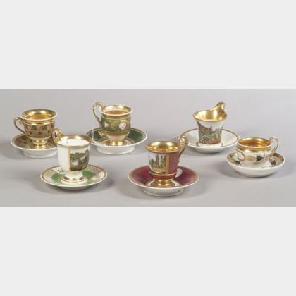 Group of Six European Porcelain Cups and Saucers