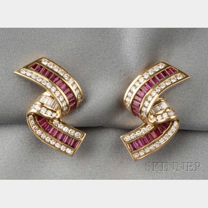 18kt Gold, Ruby, and Diamond Earclips, Charles Krypell