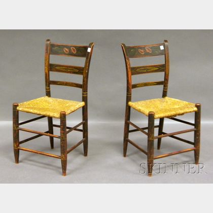 Pair of Windsor Polychrome Paint-decorated Thumb-back Side Chairs