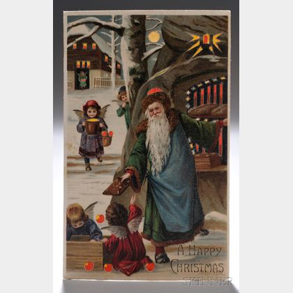Three Mailick Die-cut Hold-to-light Santa Postcards