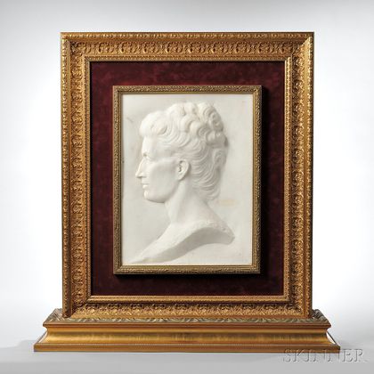 English School, Late 19th Century White Marble Portrait Plaque of a Woman