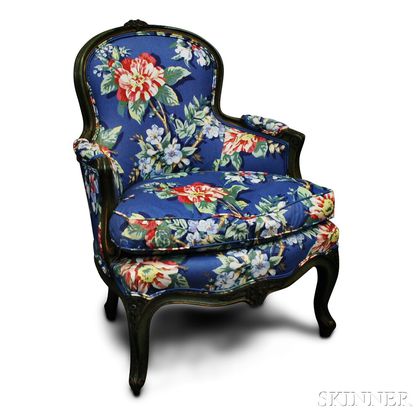 Provincial Louis XV-style Upholstered Green-painted Bergere