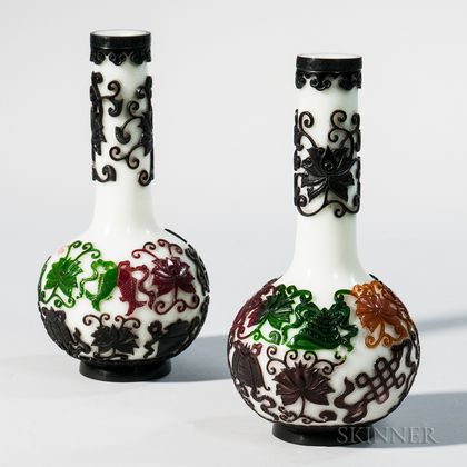 Pair of Four-color Double Overlay Peking Glass Vases