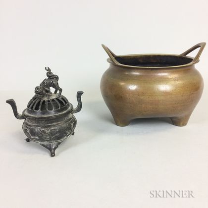 Chinese Bronze Pot and a Metal Censer