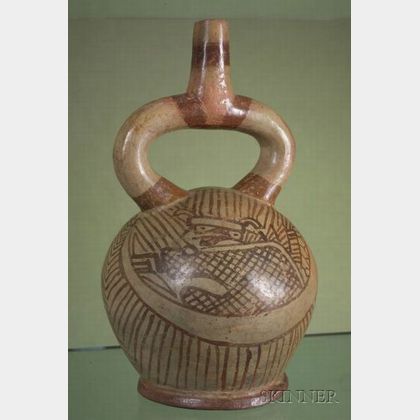 Pre-Columbian Stirrup Spout Painted Pottery Vessel