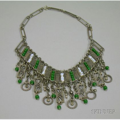 Silver and Glass Bead Fringe Necklace