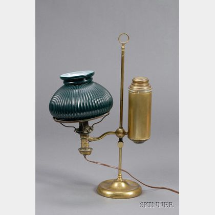 Brass Student Lamp with Green Glass Shade