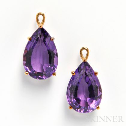 Pair of 18kt Gold and Amethyst Drops, Tiffany & Co.