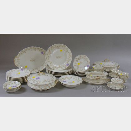 Thirty-eight Piece Theodore Haviland Limoges Porcelain Transfer Rose Decorated Partial Dinner Service. 