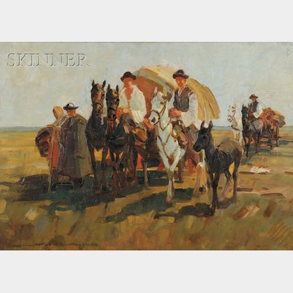 Demeter Koko (Austrian, 1891-1929) Horse-drawn Wagons and Figures