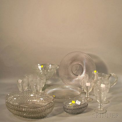 Sixteen Pieces of Colorless Glass Tableware