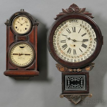 Two 19th-century Calendar Wall Clocks