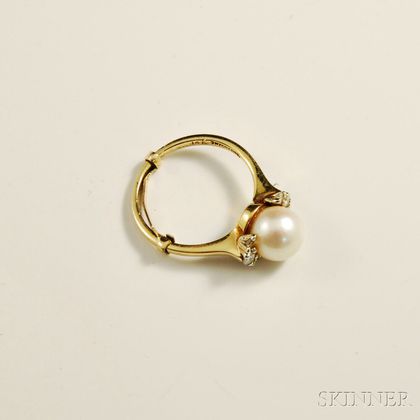 14kt Gold, Cultured Pearl, and Diamond Ring, Tiffany & Co.