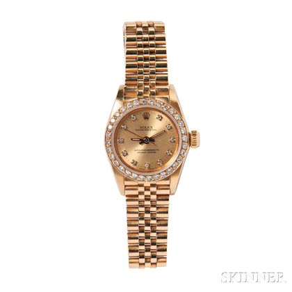Lady's 18kt Gold and Diamond "Oyster Perpetual" Wristwatch, Rolex