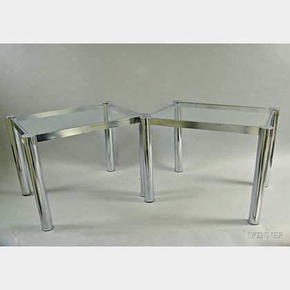 Pair of Modern Chrome and Glass Side Tables