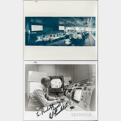 Apollo 15, Mission Control, Two Photographs, Including a Signed Photograph of Edward Fendell.