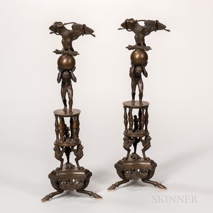Pair of Grand Tour Patinated Bronze Table Ornaments