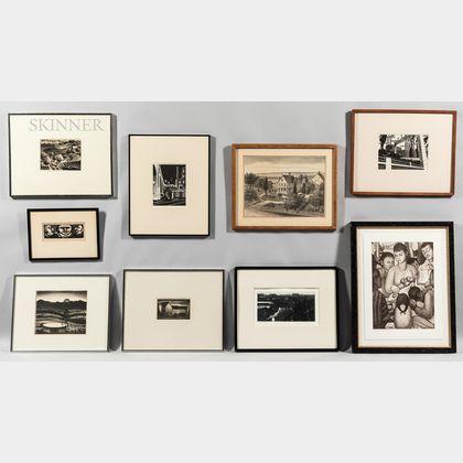 Nine Framed Prints: Oscar Weissbuch (American, 1904-1948),Fields in Spring