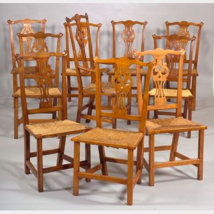 Assembled Set of Ten Chippendale Maple Carved Dining Chairs