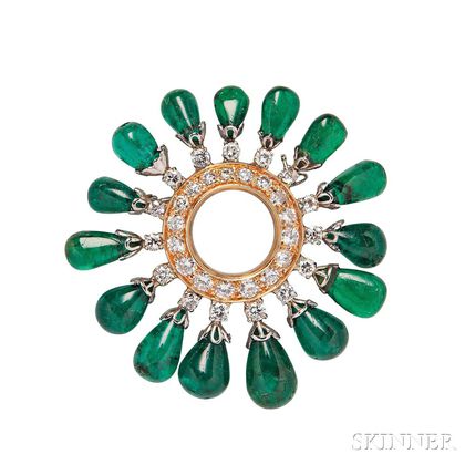 18kt Gold, Diamond, and Emerald Brooch