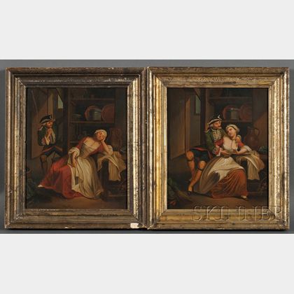 Continental School, 18th/19th Century Lot of Two Paintings of a Courting Couple: The Surprise 