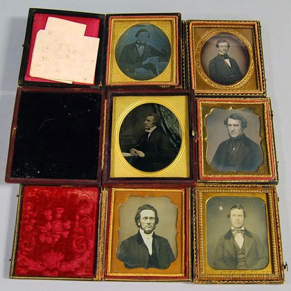 Five Sixth-plate Daguerreotype Portraits and an Ambrotype Depicting Gentlemen
