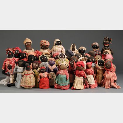 Collection of Forty-one Hand-stitched Black Character Cloth Bottle Dolls