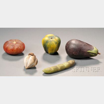 Five Carved and Painted Stone Vegetables